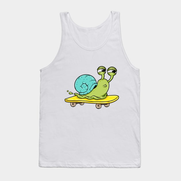 Snail with House as Skater with Skateboard Tank Top by Markus Schnabel